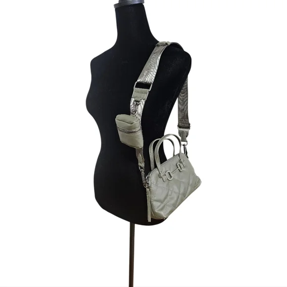 STEVE MADDEN 4Pc Mini Olive Quilted Satchel/Crossbody Bag w 2 Straps